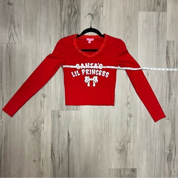 Sugar Thrillz x Dolls Kill Santa’s Lil Princess top glittery graphic sz S - Picture 9 of 14